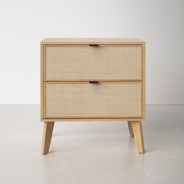 AllModern Amani Mid Century Natural 2 Drawer Cane Front Nightstand